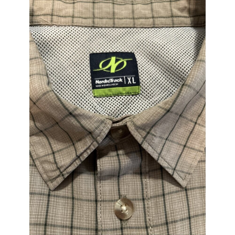 Nordic Track Men's Size XL Striped Checked Short Sleeve Button-Down Shirt